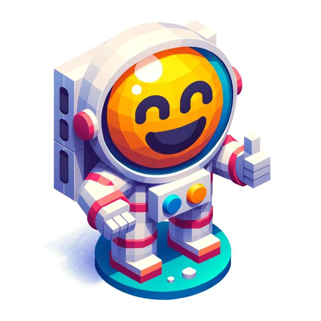 a brightly coloured, detailed icon of an astronaut emoji, 3D low poly render, isometric perspective on white background